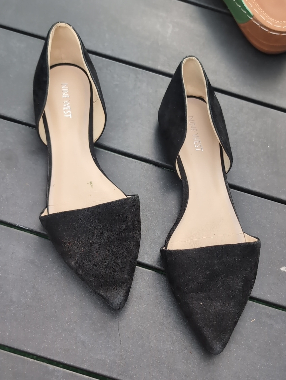 Nine West Black Pointed D'Orsay Suede Flats Size 8.5
